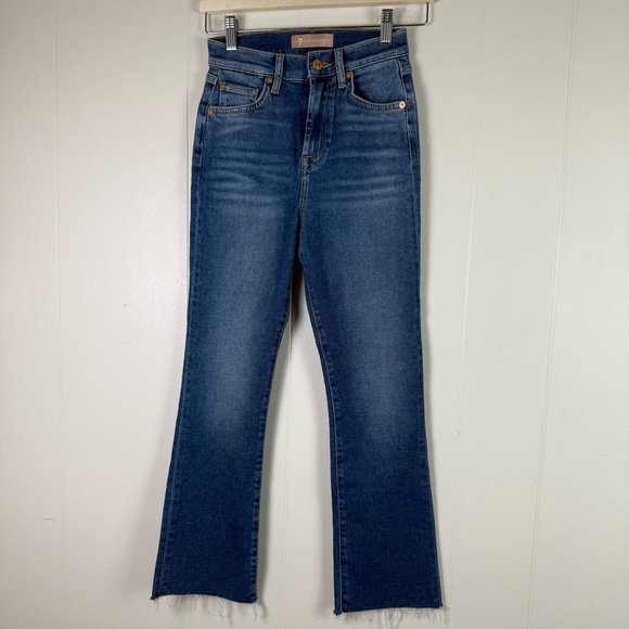 7 For All Mankind Luxe Vintage High Waist Slim Kick Jeans Cropped‎ NWOT Frayed - Picture 1 of 9